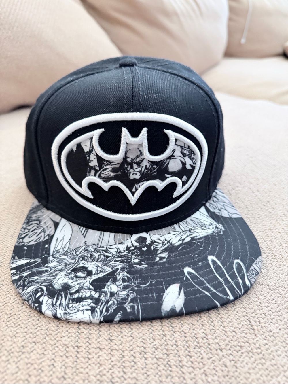 Batman Black and White Graphic Snapback Hat